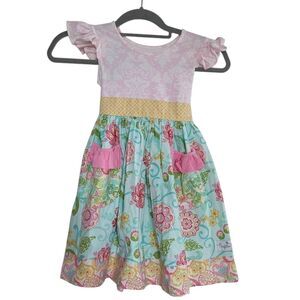 Firefliez Girl's Size 6 Pink Blue Floral Summer Dress